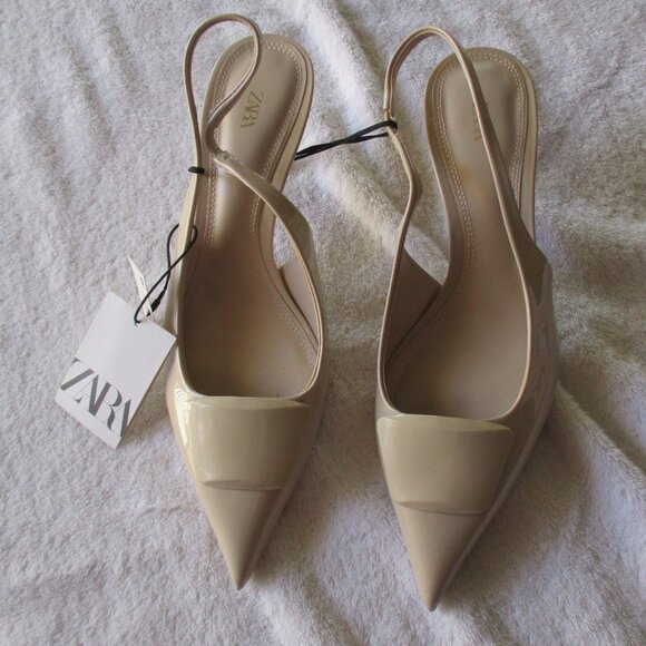 ZARA Beige Patent Heels Slingback - Picture 1 of 8